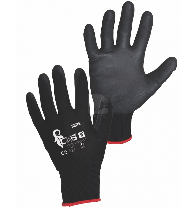 Povrstvené Polyuretán - Rukavice CXS BRITA BLACK (12 párov)